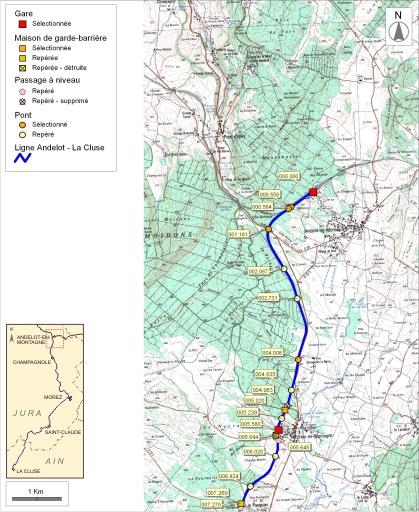 Carte et schéma de localisation des ouvrages : d'Andelot-en-Montagne au Pasquier.