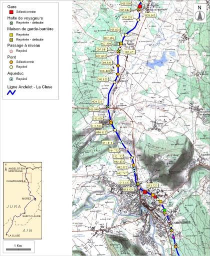 Carte et schéma de localisation des ouvrages : de Vers-en-Montagne à Champagnole.