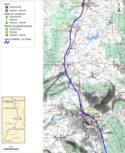 Carte et schéma de localisation des ouvrages : de Vers-en-Montagne à Champagnole.