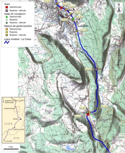 Carte et schéma de localisation des ouvrages : de Champagnole à Chaux-des-Crotenay.