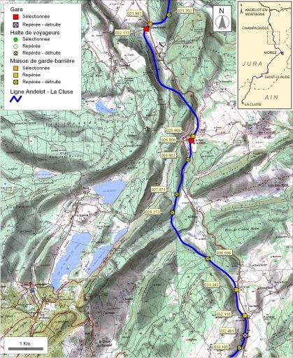 Carte et schéma de localisation des ouvrages : du Vaudioux à La Chaumusse.