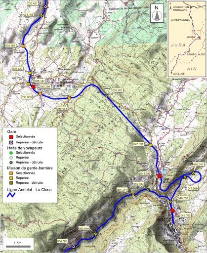 Carte et schéma de localisation des ouvrages : de La Chaumusse à Morez.