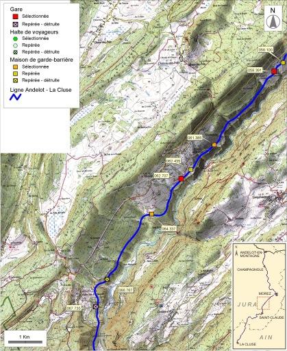 Carte et schéma de localisation des ouvrages : de Lézat à Valfin-lès-Saint-Claude.