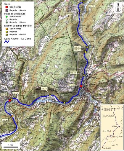 Carte et schéma de localisation des ouvrages : de Valfin-lès-Saint-Claude à Chassal.