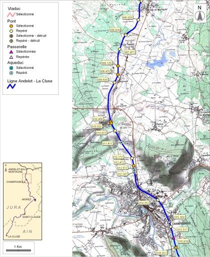 Carte et schéma de localisation des ouvrages : de Vers-en-Montagne à Champagnole.