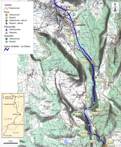 Carte et schéma de localisation des ouvrages : de Champagnole à Chaux-des-Crotenay.