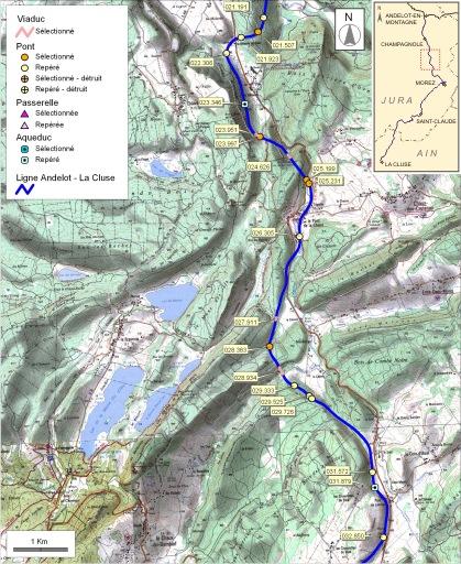 Carte et schéma de localisation des ouvrages : du Vaudioux à La Chaumusse.