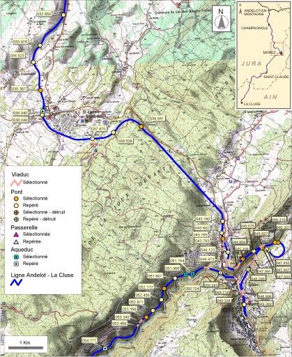 Carte et schéma de localisation des ouvrages : de La Chaumusse à Morez.