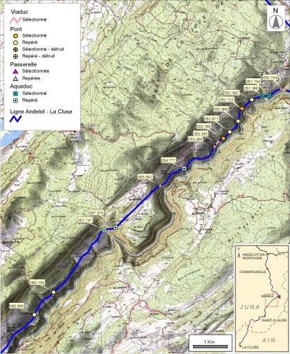 Carte et schéma de localisation des ouvrages : de Morez à Lézat.