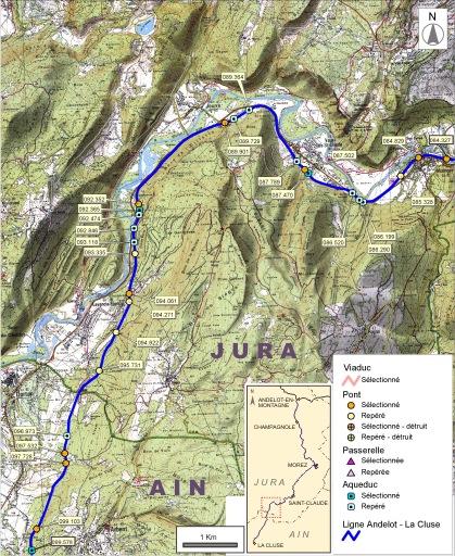 Carte et schéma de localisation des ouvrages : de Molinges à Arbent.