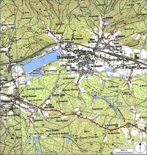 Carte de localisation. Carte topographique au 1:25000, I.G.N., Ballon d'Alsace, 3520 ET. SCAN 25 © IGN - 2008, Licence n°2008CISE29-68.