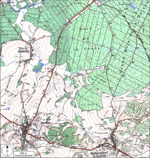Carte de localisation. Carte topographique au 1:25000, I.G.N., Monthureux-sur-Saône, 3319 E. SCAN 25 © IGN - 2008, Licence n°2008CISE29-68.