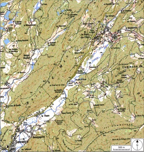 Carte de localisation. Carte topographique au 1:25000, I.G.N., Ballon d'Alsace, 3520 E. SCAN 25 © IGN - 2008, Licence n°2008CISE29-68.