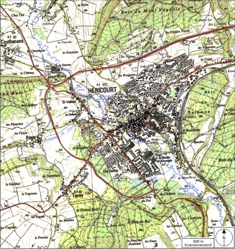 Carte de localisation. Carte topographique au 1:25000, I.G.N., Belfort, 3621 OT. SCAN 25 © IGN - 2008, Licence n°2008CISE29-68.