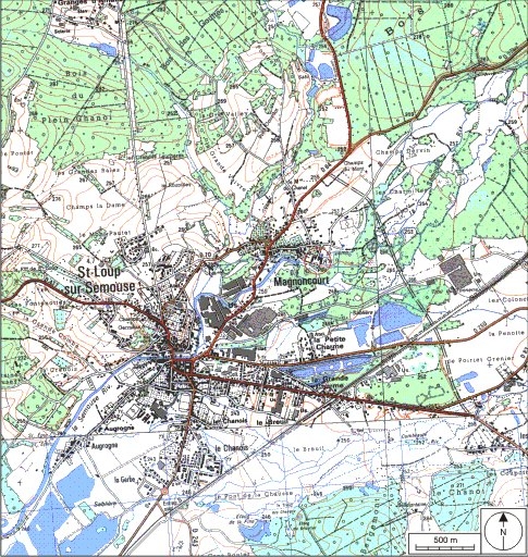Carte de localisation. Carte topographique au 1:25000, I.G.N., Saint-Loup-sur-Semouse, 3419 O. SCAN 25 © IGN - 2008, Licence n°2008CISE29-68.
