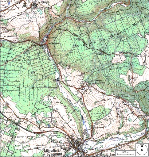 Carte de localisation. Carte topographique au 1:25000, I.G.N., Saint-Loup-sur-Semouse, 3419 O. SCAN 25 © IGN - 2008, Licence n°2008CISE29-68.