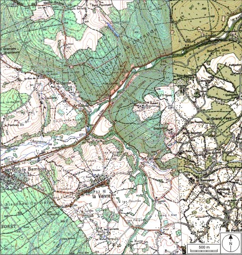Carte de localisation. Carte topographique au 1:25000, I.G.N., Remiremont, 3519 O. SCAN 25 © IGN - 2008, Licence n°2008CISE29-68.