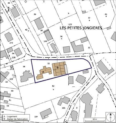 Plan-masse et de situation. Extrait du plan cadastral numérisé, 2008, section AL, échelle 1:1250. Source : Direction générale des Finances Publiques - Cadastre ; mise à jour : 2008.