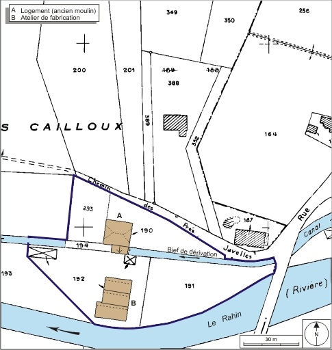 Plan-masse et de situation. Extrait du plan cadastral numérisé, 2008, section AK, échelle 1:1000. Source : Direction générale des Finances Publiques - Cadastre ; mise à jour : 2008.