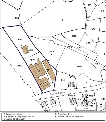 Plan-masse et de situation. Extrait du plan cadastral numérisé, 2008, section B, échelle 1:1250. Source : Direction générale des Finances Publiques - Cadastre ; mise à jour : 2008.