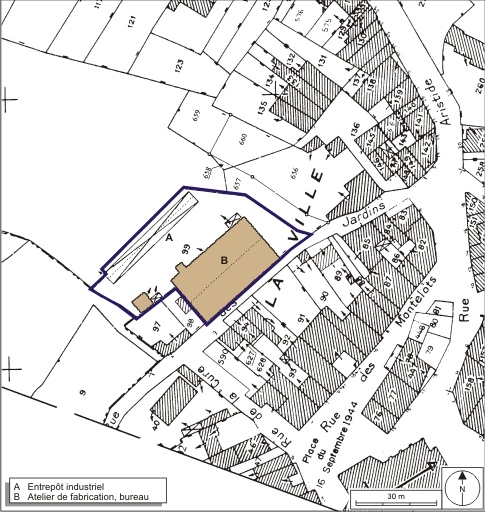 Plan-masse et de situation. Extrait du plan cadastral, 2008, section AB, 1:1000. Source : Direction générale des Finances Publiques - Cadastre ; mise à jour : 2008.