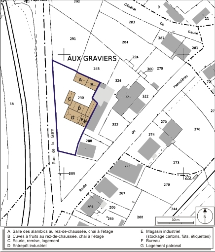 Plan-masse et de situation. Extrait du plan cadastral numérisé, 2008, section AE, 1:1000. Source : Direction générale des Finances Publiques - Cadastre ; mise à jour : 2008.