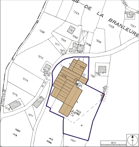 Plan-masse et de situation. Extrait du plan cadastral numérisé, 2008, section A, 1:1250. Source : Direction générale des Finances Publiques - Cadastre ; mise à jour : 2008.