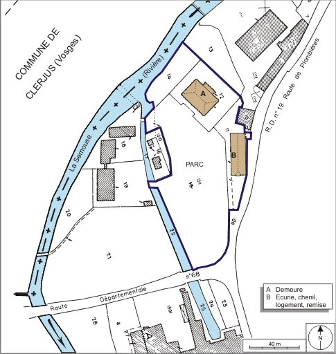 Plan-masse et de situation. Extrait du plan cadastral numérisé, 2008, section A, 1:1250 réduit à 1:1500. Source : Direction générale des Finances Publiques - Cadastre ; mise à jour : 2008.
