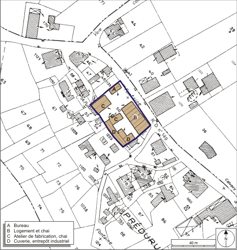 Plan-masse et de situation. Extrait du plan cadastral numérisé, 2008, section J, 1:1250. Source : Direction générale des Finances Publiques - Cadastre ; mise à jour : 2008.
