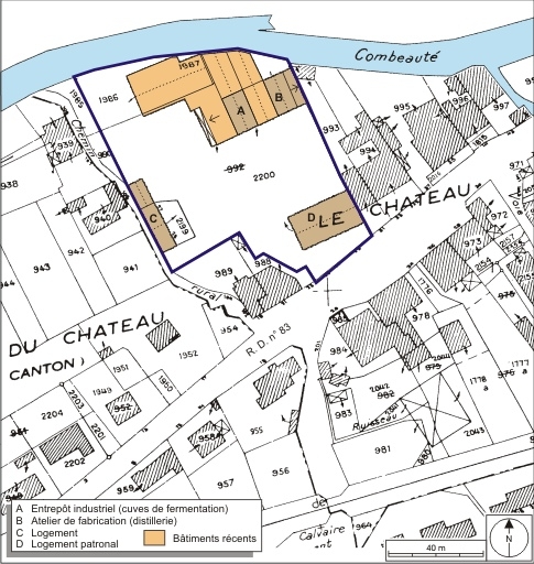 Plan-masse et de situation. Extrait du plan cadastral numérisé, 2008, section E, 1:1250. Source : Direction générale des Finances Publiques - Cadastre ; mise à jour : 2008.