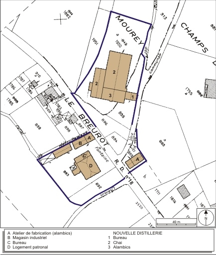 Plan-masse et de situation. Extrait du plan cadastral numérisé, 2008, section F, 1:1250. Source : Direction générale des Finances Publiques - Cadastre ; mise à jour : 2008.