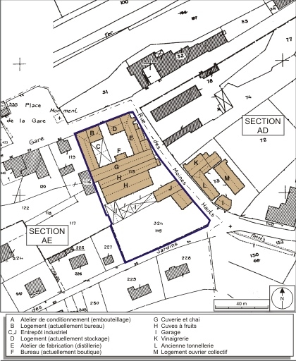 Plan-masse et de situation. Extrait du plan cadastral numérisé, 2008, section AE, 1:1000 réduit à 1:1250. Source : Direction générale des Finances Publiques - Cadastre ; mise à jour : 2008.