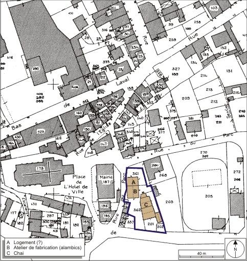 Plan-masse et de situation. Extrait du plan cadastral numérisé, 2008, section AE, 1:1000 réduit à 1:1250. Source : Direction générale des Finances Publiques - Cadastre ; mise à jour : 2008.