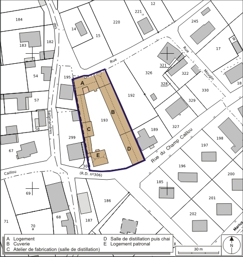 Plan-masse et de situation. Extrait du plan cadastral numérisé, 2008, section AH, 1:1000. Source : Direction générale des Finances Publiques - Cadastre ; mise à jour : 2008.