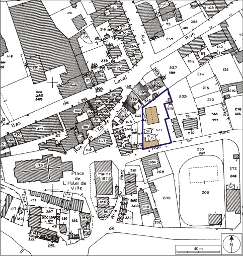 Plan-masse et de situation. Extrait du plan cadastral numérisé, 2008, section AE, 1:1000 réduit à 1:1250. Source : Direction générale des Finances Publiques - Cadastre ; mise à jour : 2008.