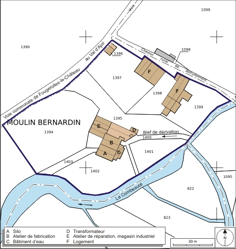 Plan-masse et de situation. Extrait du plan cadastral numérisé, 2008, section B, 1:1000. Source : Direction générale des Finances Publiques - Cadastre ; mise à jour : 2008.