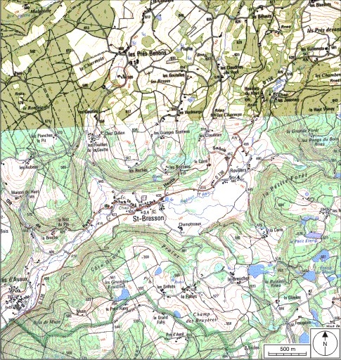 Carte de localisation. Carte topographique au 1:25000, I.G.N., Remiremont, 3519 OT. SCAN 25 © IGN - 2008, Licence n°2008CISE29-68.