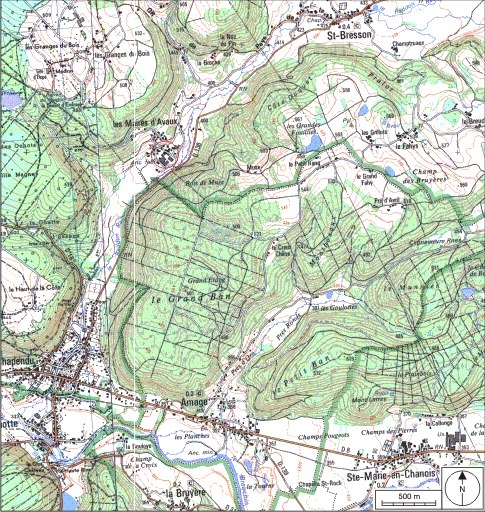Carte de localisation. Carte topographique au 1:25000, I.G.N., Mélisey, 3520 O. SCAN 25 © IGN - 2008, Licence n°2008CISE29-68.