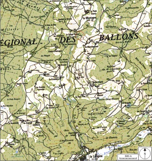 Carte de localisation. Carte topographique au 1:25000, I.G.N., Remiremont, 3519 OT. SCAN 25 © IGN - 2008, Licence n°2008CISE29-68.