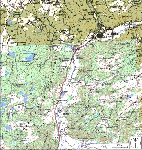 Carte de localisation. Carte topographique au 1:25000, I.G.N., Mélisey, 3520 O. SCAN 25 © IGN - 2008, Licence n°2008CISE29-68.