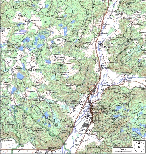 Carte de localisation. Carte topographique au 1:25000, I.G.N., Mélisey, 3520 O. SCAN 25 © IGN - 2008, Licence n°2008CISE29-68.