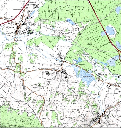 Carte de localisation. Carte topographique au 1:25000, I.G.N., Luxeuil-les-Bains, 3420 E. SCAN 25 © IGN - 2008, Licence n°2008CISE29-68.