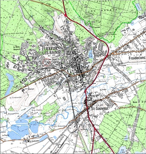 Carte de localisation. Carte topographique au 1:25000, I.G.N., Luxeuil-les-Bains, 3420 E. SCAN 25 © IGN - 2008, Licence n°2008CISE29-68.