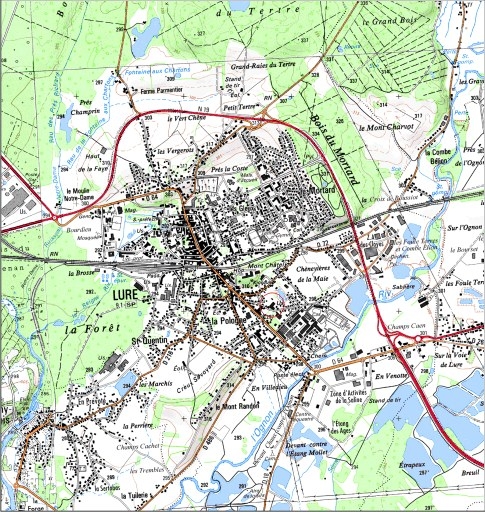 Carte de localisation. Carte topographique au 1:25000, I.G.N., Lure, 3521 O. SCAN 25 © IGN - 2008, Licence n°2008CISE29-68.