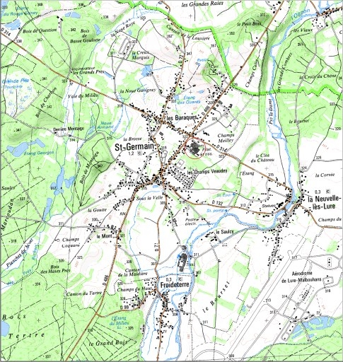 Carte de localisation. Carte topographique au 1:25000, I.G.N., Mélisey, 3520 O. SCAN 25 © IGN - 2008, Licence n°2008CISE29-68.