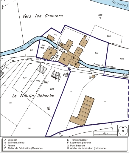 Plan-masse et de situation. Extrait du plan cadastral numérisé, 2008, section D, 1:1250. Source : Direction générale des Finances Publiques - Cadastre ; mise à jour : 2008.