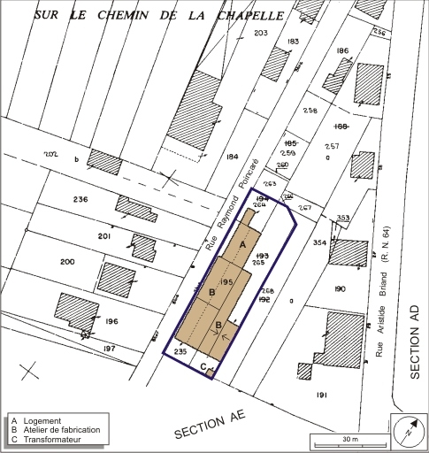 Plan-masse et de situation. Extrait du plan cadastral numérisé, 2008, section AH, 1:1000. Source : Direction générale des Finances Publiques - Cadastre ; mise à jour : 2008.