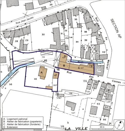Plan-masse et de situation. Extrait du plan cadastral numérisé, 2008, section AX, 1:1000. Source : Direction générale des Finances Publiques - Cadastre ; mise à jour : 2008.