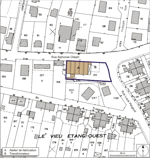 Plan-masse et de situation. Extrait du plan cadastral numérisé, 2008, section AW, 1:1000. Source : Direction générale des Finances Publiques - Cadastre ; mise à jour : 2008.