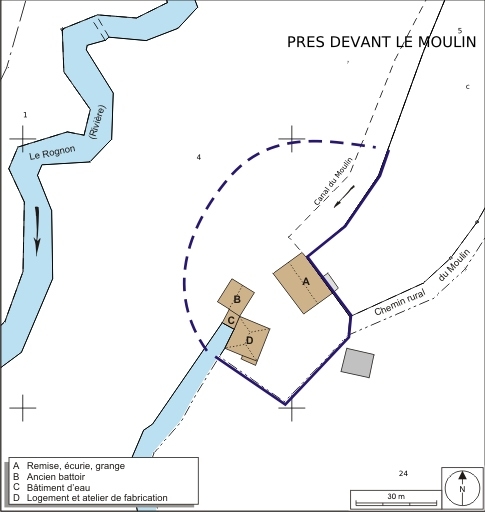 Plan-masse et de situation. Extrait du plan cadastral numérisé, 2008, section ZD, 1:2000 agrandi à 1:1000. Source : Direction générale des Finances Publiques - Cadastre ; mise à jour : 2008.